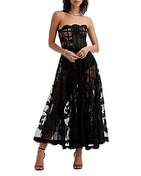 Oscar de la Renta - Strapless Floral Lace Dress