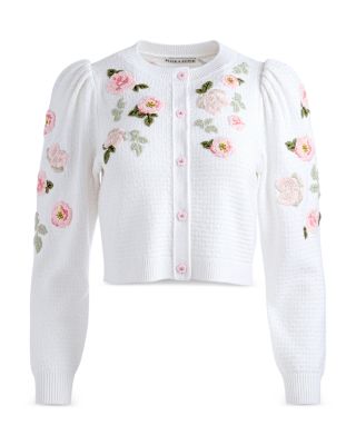 Alice and Olivia Kitty Floral Embroidered Cropped Cardigan