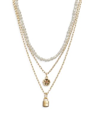 COACH - Signature Imitation Pearl Layered Necklace, 15"-19"L