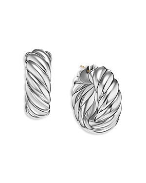 Photos - Earrings David Yurman Sterling Silver Sculpted Cable Huggie Hoop  Silver E1 
