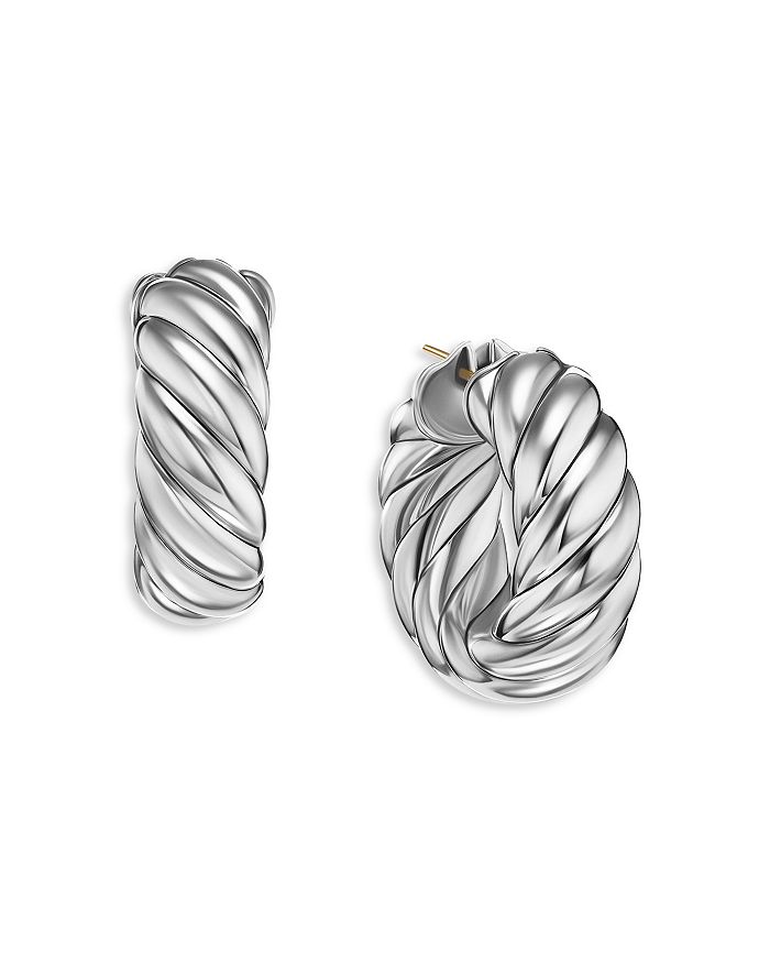 David Yurman - Sterling Silver Sculpted Cable Huggie Hoop Earrings