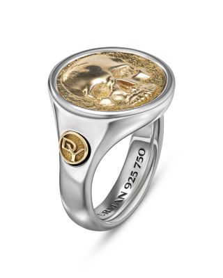 Men's Life & Death Duality Signet Ring in Sterling Silver with 18K Yellow Gold