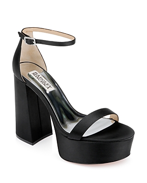 Shop Badgley Mischka Women's Party Embellished Buckle High Heel Platform Sandals In Black Satin