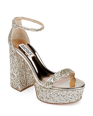 BADGLEY MISCHKA WOMEN'S PARTY EMBELLISHED BUCKLE HIGH HEEL PLATFORM SANDALS