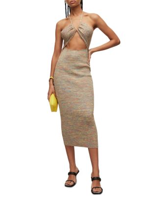 green emerald velvet dress AllSaints Womens Hadley Dress Metallic Gold 0 at Amazon Women's Clothing  store main image 1