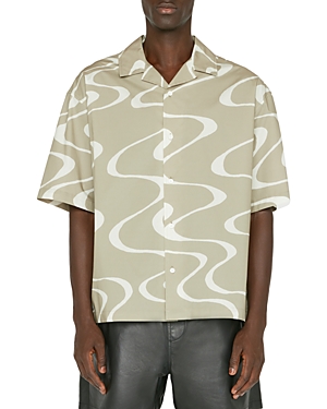 Frame Wave-print Cotton-poplin Shirt In Sand Beige