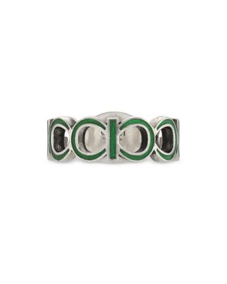 Sterling Silver Interlocked G Green Enamel Logo Ring