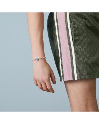 Sterling Silver Boule Blue Enamel Single Logo Beaded Bracelet