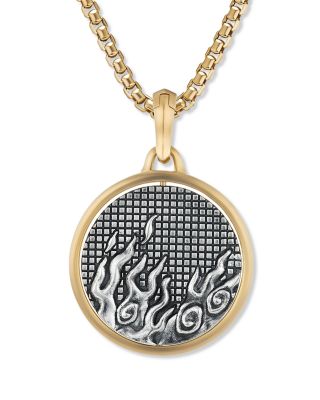 Men's Water & Fire Duality Amulet in Sterling Silver with 18K Yellow Gold, 30mm