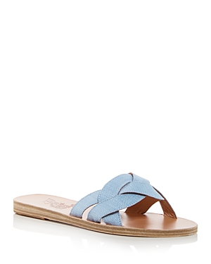 Ancient Greek Sandals Arachne Braided Raffia Slide Sandals In Celeste