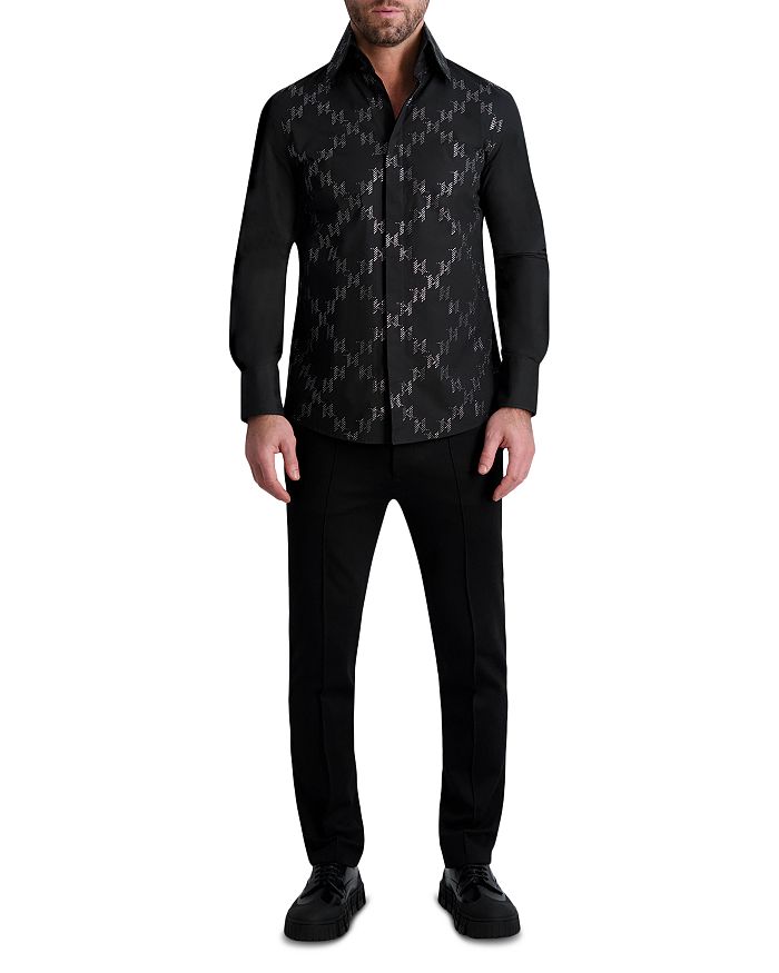 Karl Lagerfeld, KL Monogram Denim Shirt, Man, KL Black Denim, Size: XL