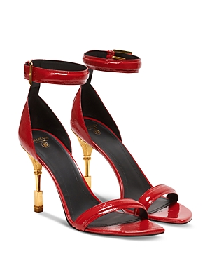 Shop Balmain Women's Ankle Strap High Heel Sandals In Bright Red