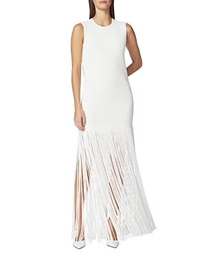 HERVE LEGER OTTOMAN RIBBED SHADOW STRIPE FRINGE GOWN