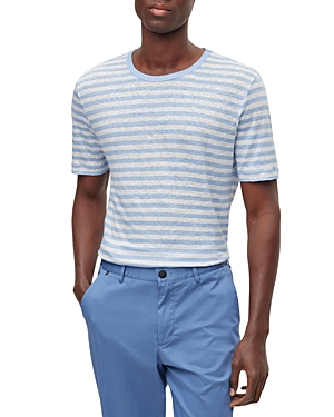 Hugo Boss Open Blue Pure Linen Horizontal Striped T Shirt In Open Blue
