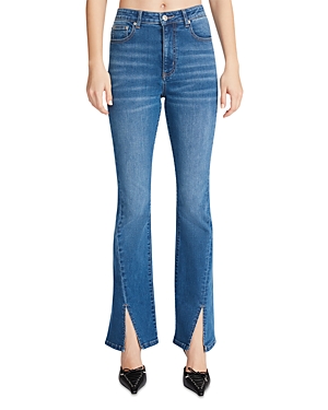Steve Madden Elia Front Slit High Rise Flare Jeans In Medium Blue In Medium Blue