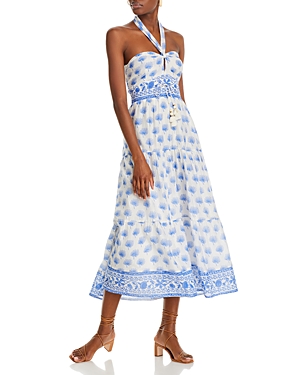 Bell Alex Cotton Halter Dress In Blue And White Print