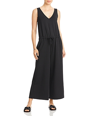 Three Dots Drawstring Waist V Neck Jumpsuit In Black