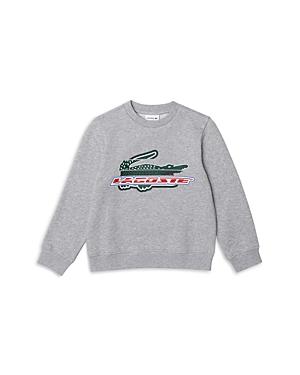 Shop Lacoste Unisex Organic Cotton Fleece Sweatshirt - Little Kid In Silver