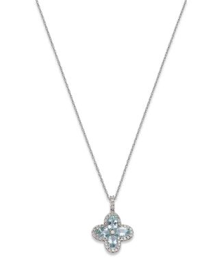 Bloomingdale's Fine Collection Aquamarine & Diamond Clover Pendant Necklace in 14K White Gold, 18 - Exclusive