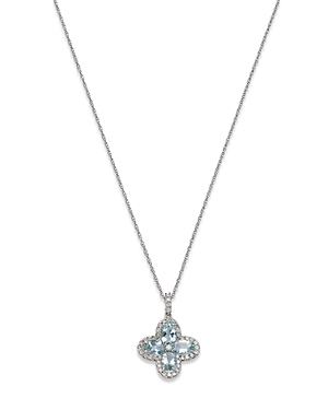 Bloomingdale's Aquamarine & Diamond Clover Pendant Necklace In 14k White Gold, 18 - 100% Exclusive In Blue/white