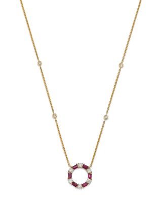 Bloomingdale's Fine Collection - Ruby & Diamond Circle Pendant Necklace in 14K Yellow Gold, 18" - Exclusive