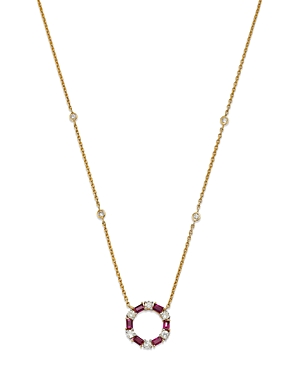 Bloomingdale's Ruby & Diamond Circle Pendant Necklace In 14k Yellow Gold, 18 - 100% Exclusive In Red/gold
