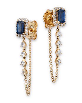 Bloomingdale's - Blue Sapphire & Diamond Halo Chain Drop Earrings in 14K Yellow Gold - 100% Exclusive