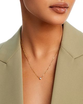 Diamond Solitaire Paperclip Necklace in 14K Yellow Gold, 0.15 tcw  
