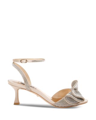 Women's Remi Almond Toe Rhinestone Ruffle Mid Heel Sandals