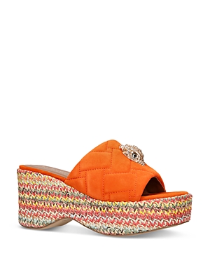Kurt Geiger Leather Kensington Wedge Mules In Orange