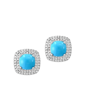 Bloomingdale's Turquoise & Diamond Halo Stud Earrings In 14k White Gold In Blue/white