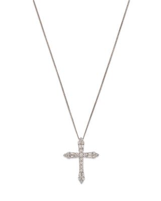 Bloomingdale's Fine Collection - Diamond Round & Baguette Cross Pendant Necklace in 14K White Gold, 0.60 tcw