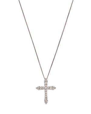 Bloomingdale's Diamond Round & Baguette Cross Pendant Necklace in 14K White Gold, 0.60 ct. t.w. - 10