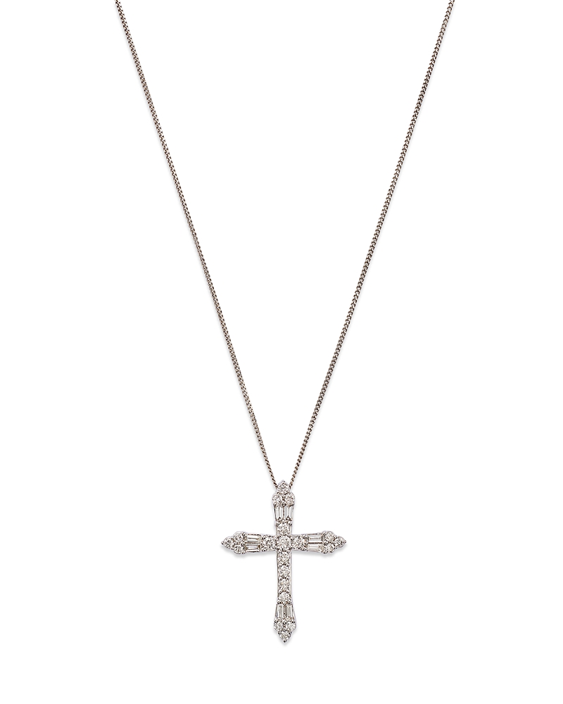 Bloomingdale's Diamond Round & Baguette Cross Pendant Necklace In 14k White Gold, 0.60 Ct. T. W. - Exclusive In White