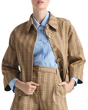 St John St. John Technical Plaid Wool-blend Jacket In Tan Multi