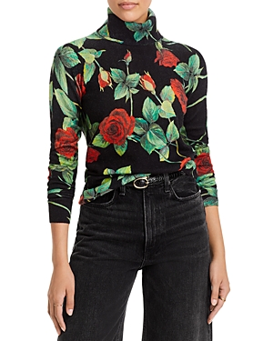 C By Bloomingdale's Cashmere Rose Print Turtleneck Cashmere Sweater - 100% Exclusive In Black