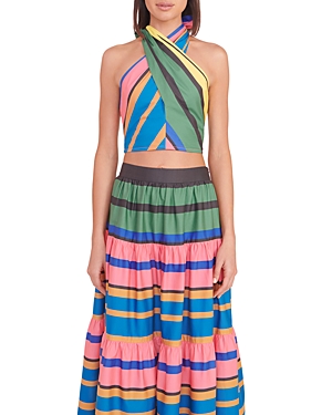 Staud Kai Crossover Smocked Halter Top In Formentera