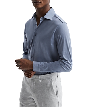Shop Reiss King Long Sleeved Mercerised Jersey Shirt In Airforce Blue