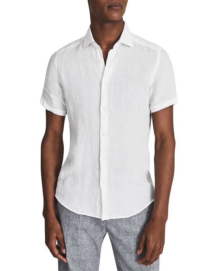 REISS Holiday Short Sleeve Linen Shirt | Bloomingdale's