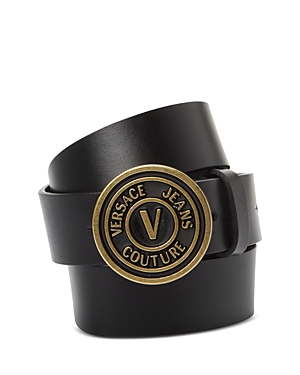 Versace Jeans Couture Men's Cuoio Mousse Leather Belt In Black/gold