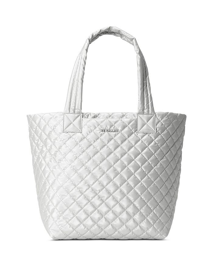 Mz Wallace Medium Metro Tote Deluxe In Oyster Metallic/silver