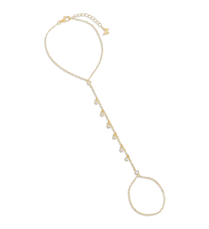 By Adina Eden 14k Gold-plated Sterling Silver Shaky Color Cubic Zirconia Hand Chain Bracelet In Gold