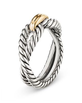 Cable Loop Band Ring in Sterling Silver with 18K Yellow Gold, 7mm