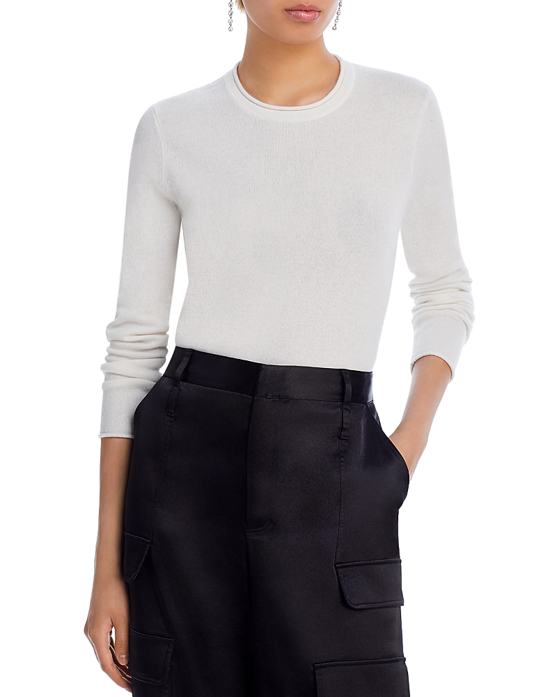 Aqua Rolled Edge Cashmere Sweater - Exclusive In Ivory
