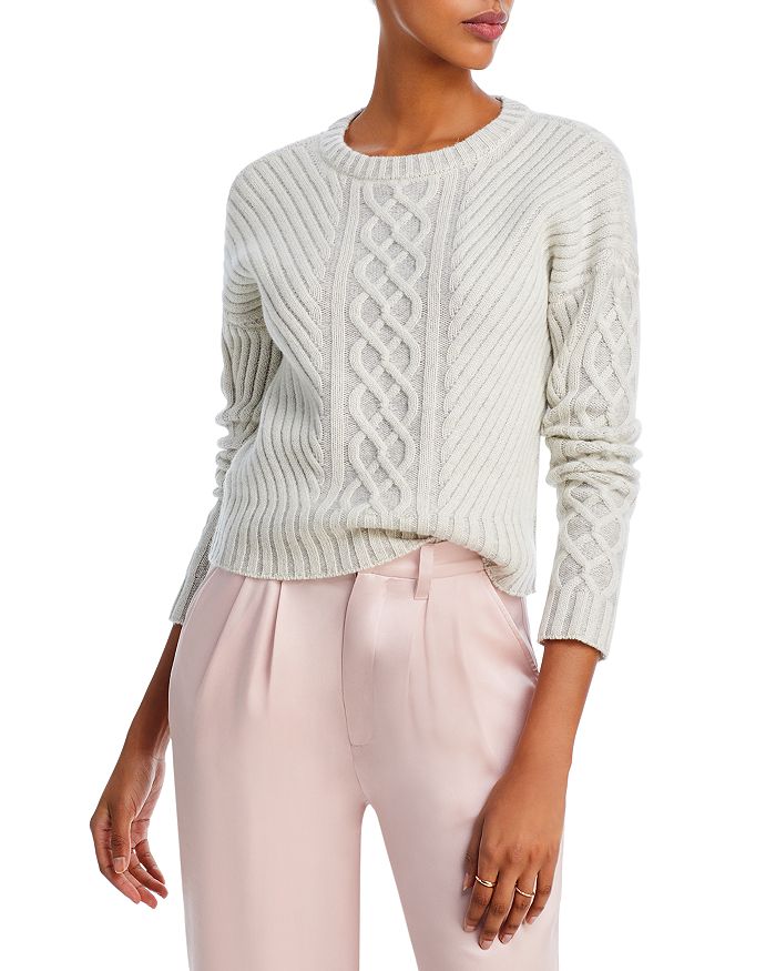 AQUA Plaited Cable Cashmere Sweater - 100% Exclusive | Bloomingdale's