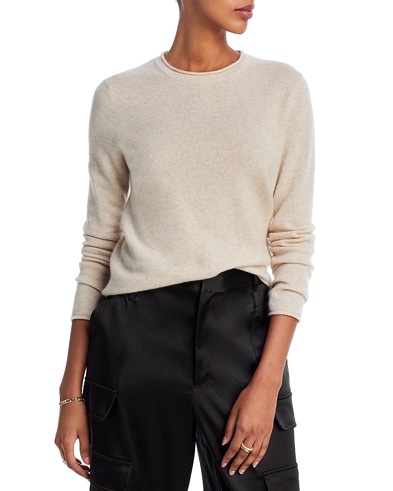 AQUA ROLLED EDGE CASHMERE SWEATER - EXCLUSIVE