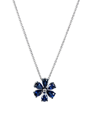 18K White Gold Luminal Sapphire & Diamond Floral Pendant Necklace, 16
