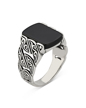 Milanesi And Co Men's Sterling Silver Onyx Squared Filigree Signet Ring In Black/silver