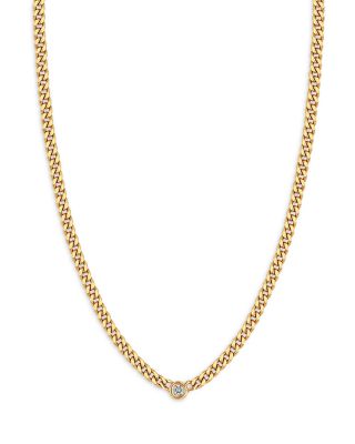 Zoë Chicco - 14k Yellow Gold Floating Diamond Small Curb Chain Necklace, 16"