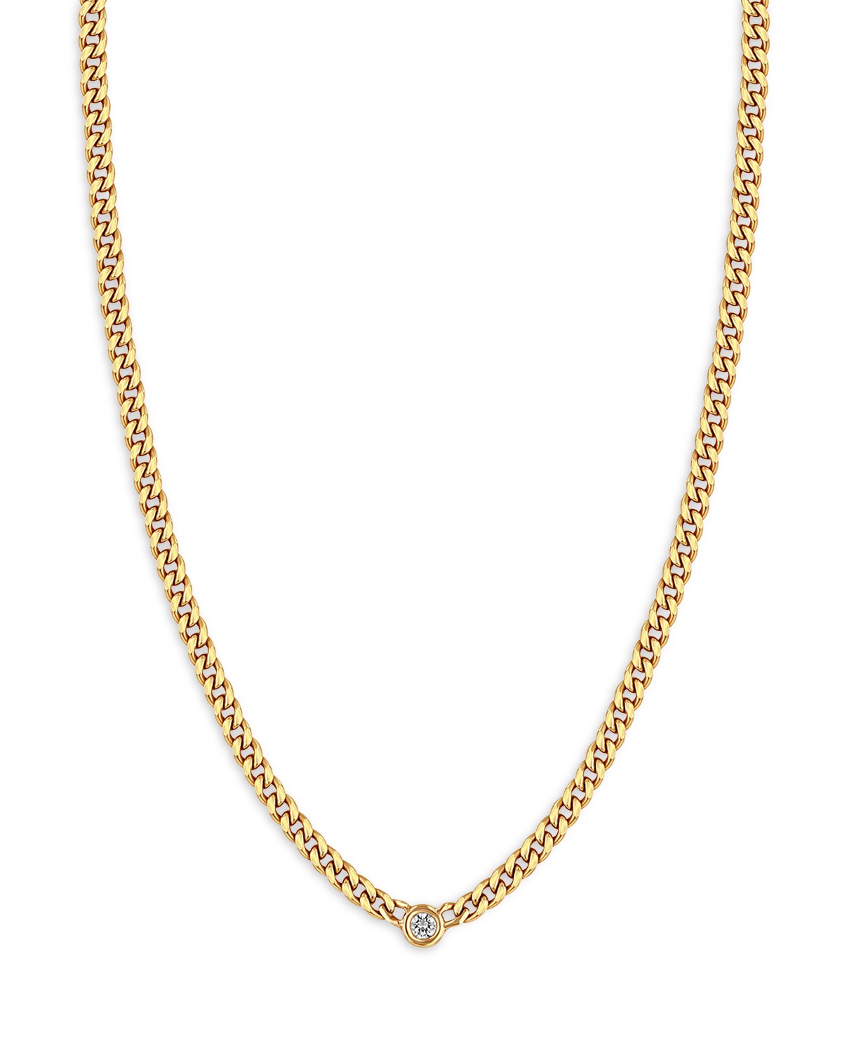 14k Yellow Gold Floating Diamond Small Curb Chain Necklace, 16"